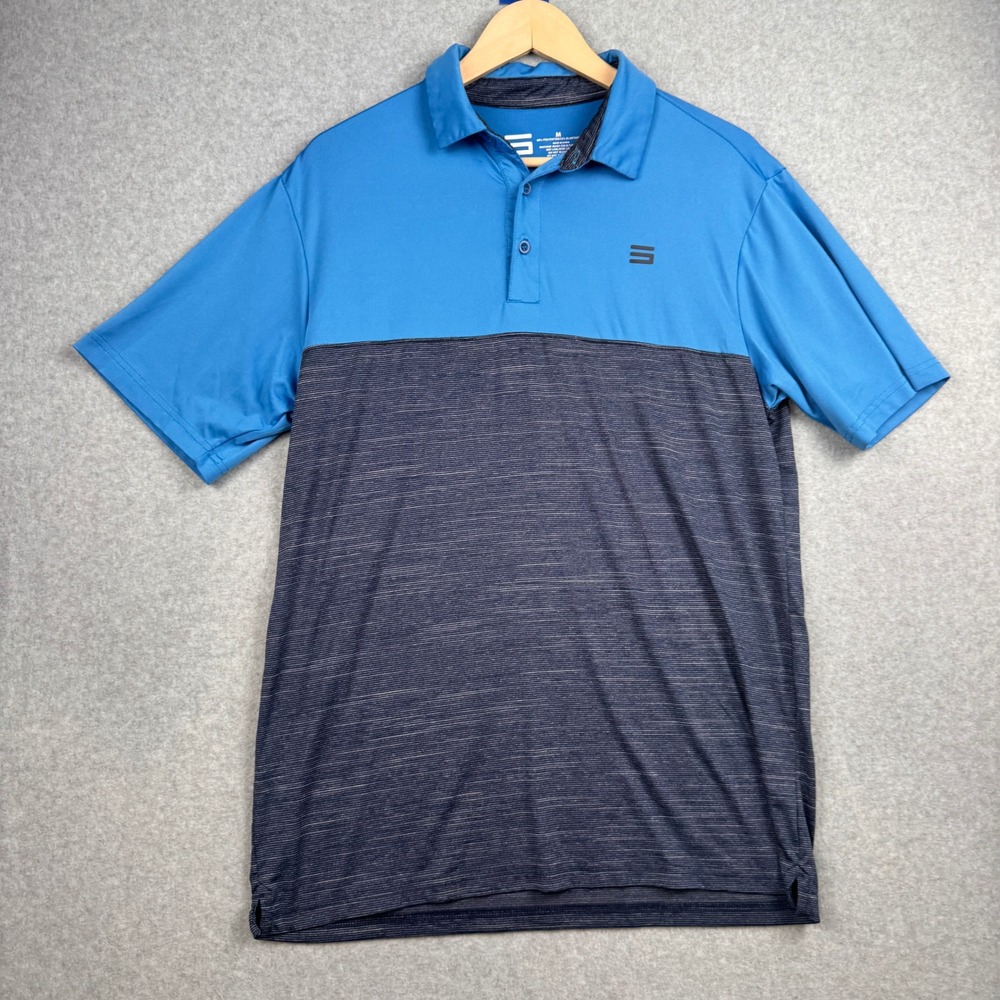 Three Sixty Six Polo Shirt Mens Medium Blue Navy Colorblock Performance Golf